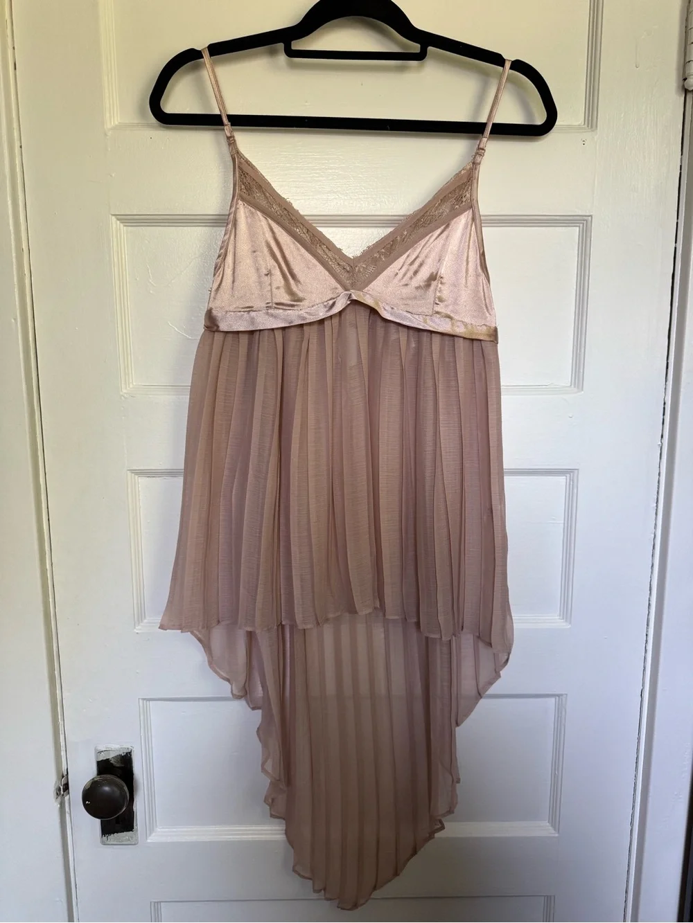Daya Dusty Rose High-Low Chiffon Slip Dress w/Lace Trim Feminine Fairycore Sz S